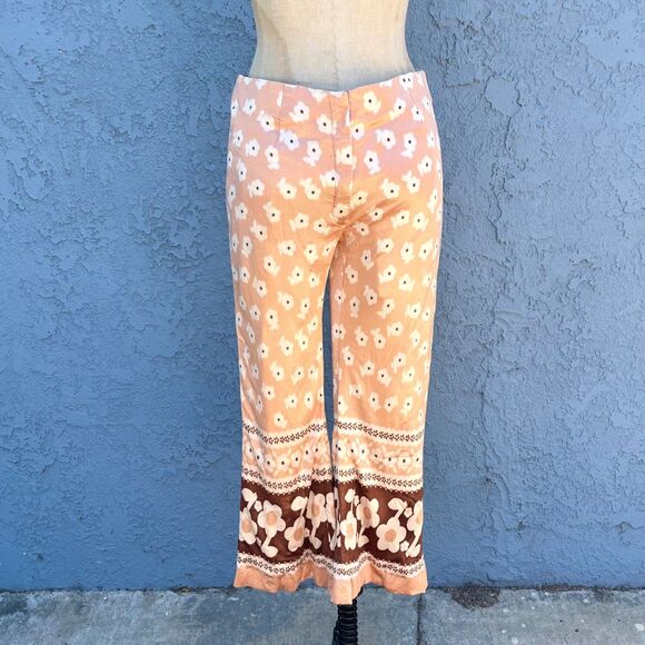 Vintage 70s Pants groovy floral flower hippie pop art flare capris Size small - Picture 9 of 15
